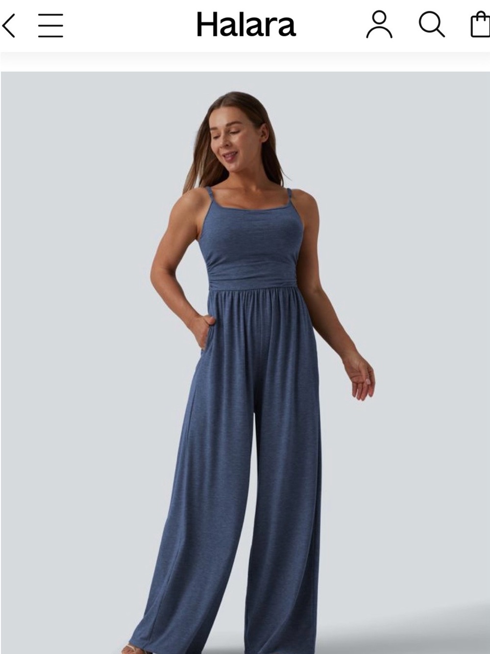 HALARA Denim Blue Wide-Leg Jumpsuit with Adjustable Straps Easy Peezy